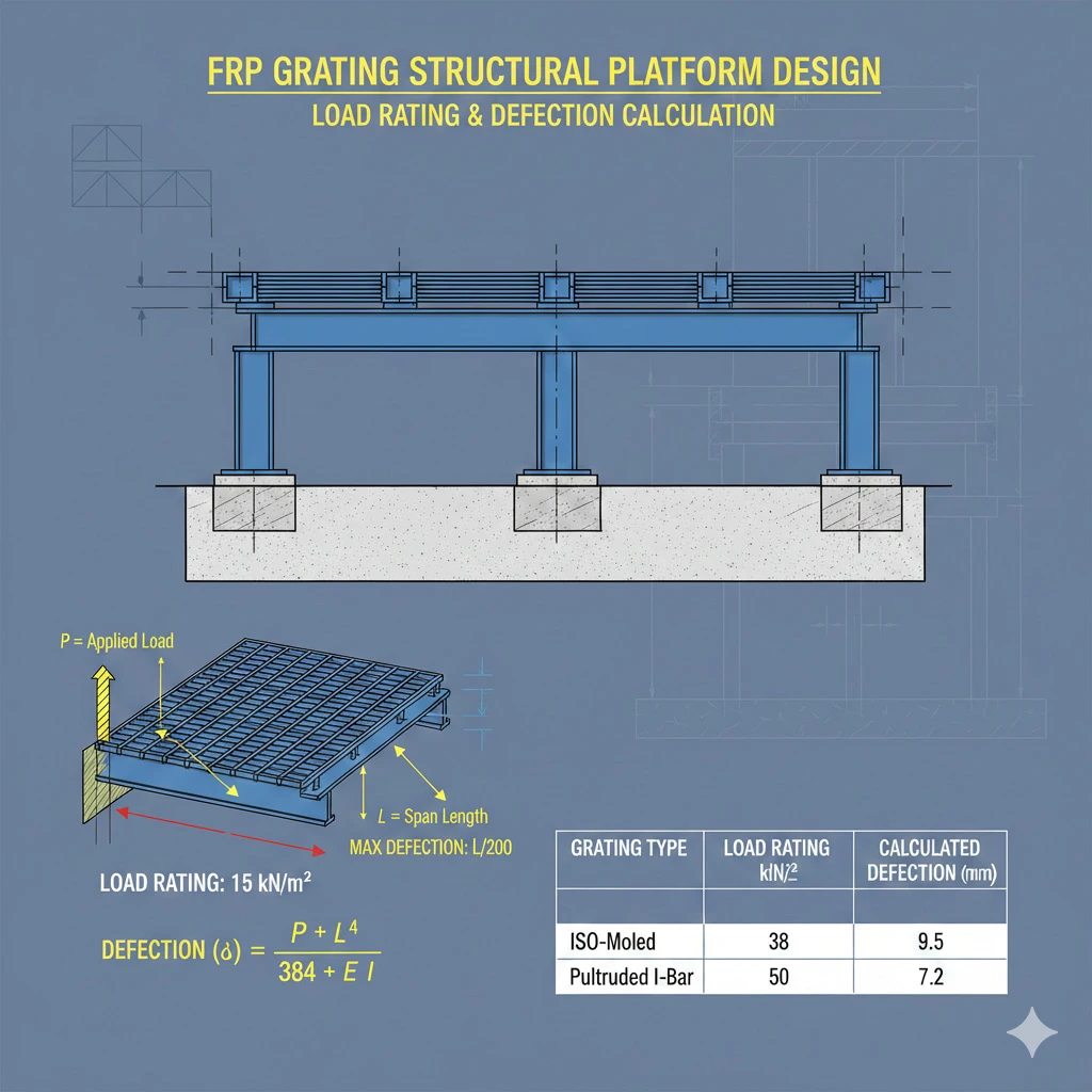 FRP grating load rating and deflection calculation for structural platform design FRP grating load rating and deflection calculation for structural platform design